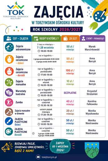 Zajęcia w Torzymskim Ośrodku Kultury w roku szkolnym 2026-27