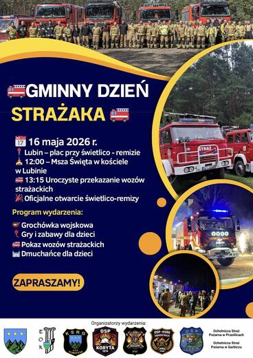 Plakat informacyjny - gminny dzień strażaka 16 maja
