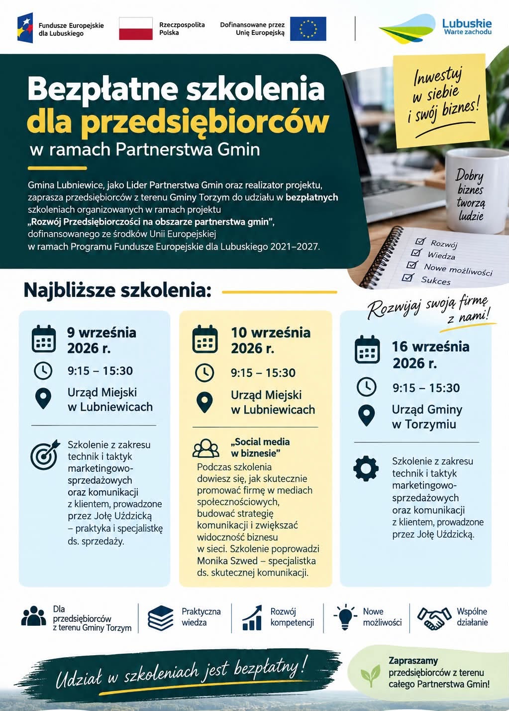 Bezpłatne szkolenia dla przedsiębiorc&oacute;w