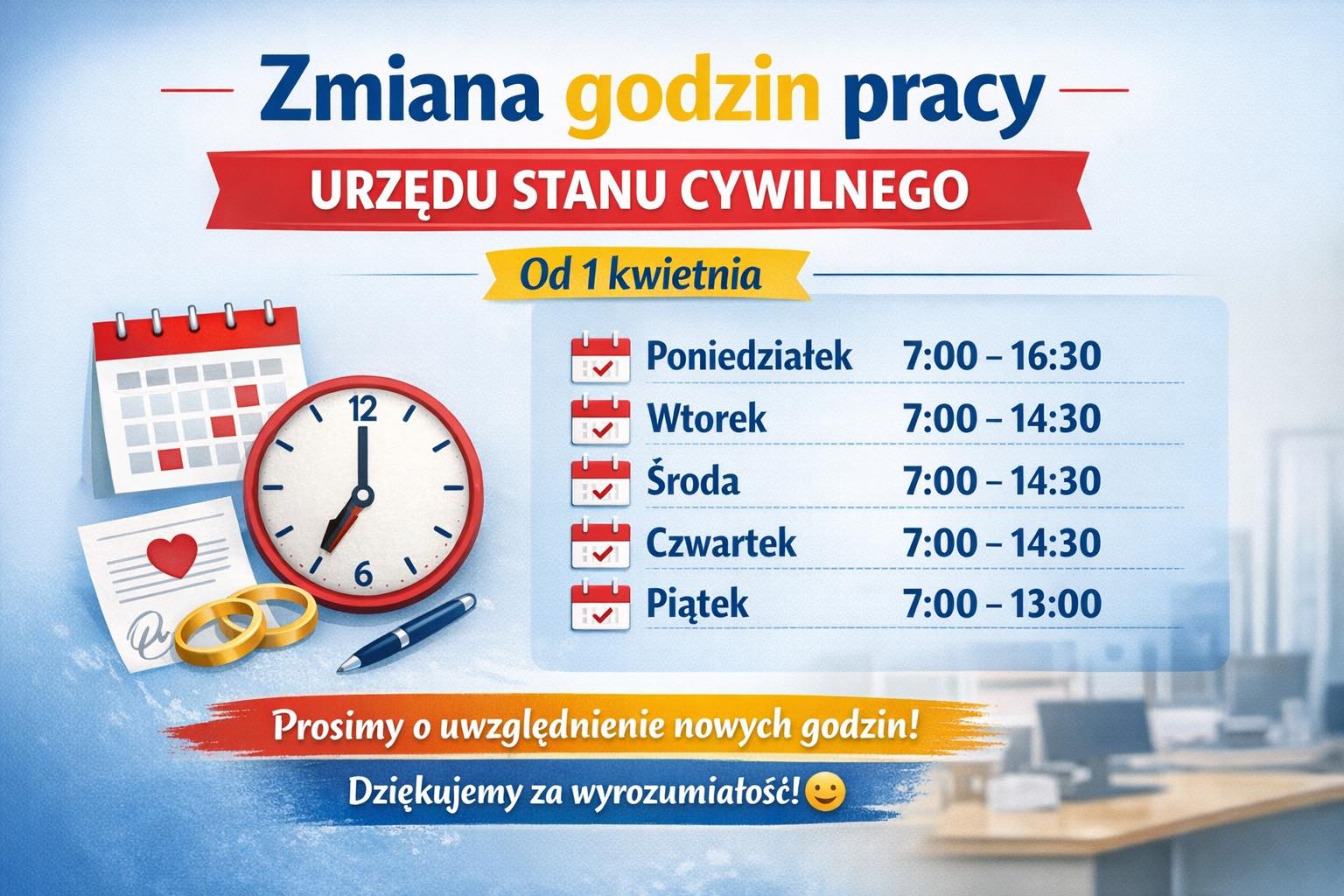 Godziny pracy Urzędu Stanu Cywilnego w&nbsp;Torzymiu
