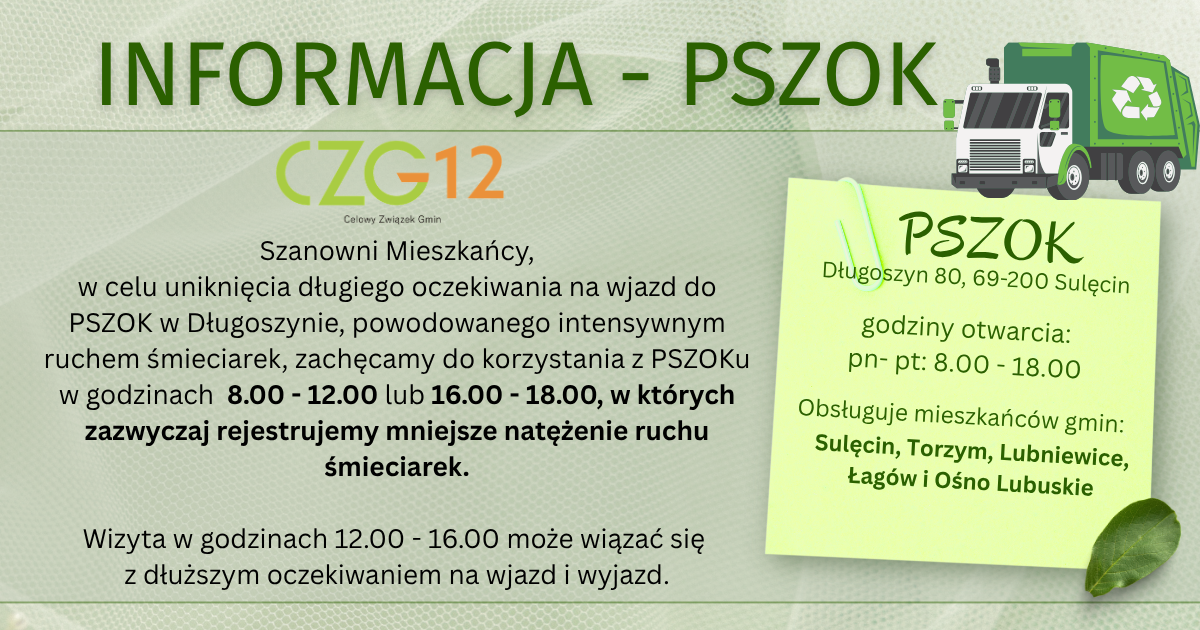 PSZOK - informacja o&nbsp;utrudnieniach
