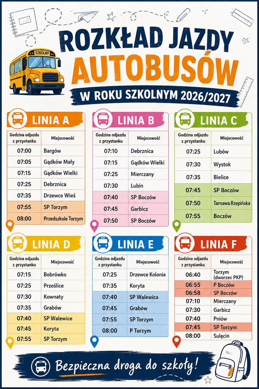 Rozkład jazdy autobus&oacute;w w&nbsp;roku szkolnym 2026-2027