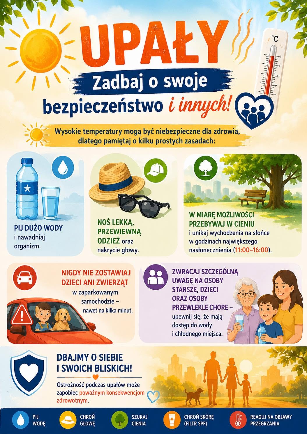 Upały - zadbaj o&nbsp;swoje bezpieczeństwo tablica informacyjna