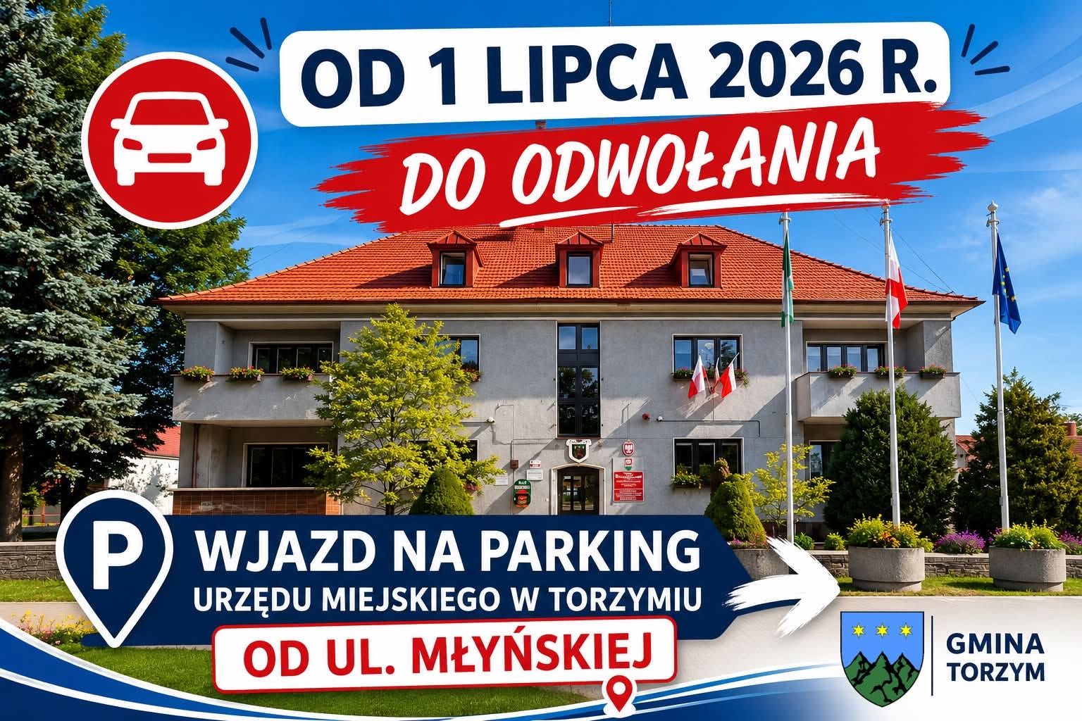 Wjazd na&nbsp;parking Urzędu Miejskiego tylko od ul Młyńskiej