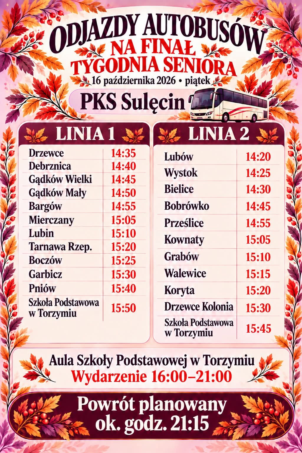 Odjazdy autobusow na&nbsp;finał Tygodnia Seniora