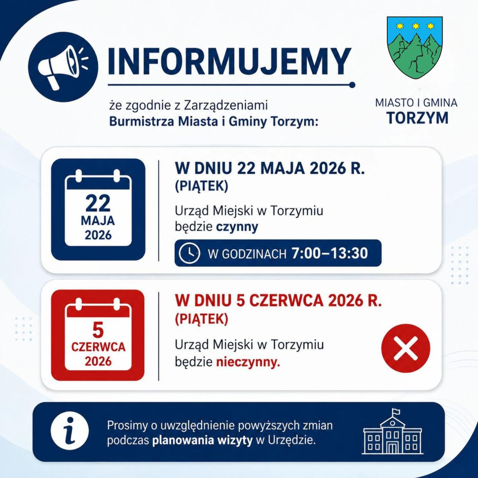Informacja - 5 czerwca Urząd Gminy będzie nieczynny