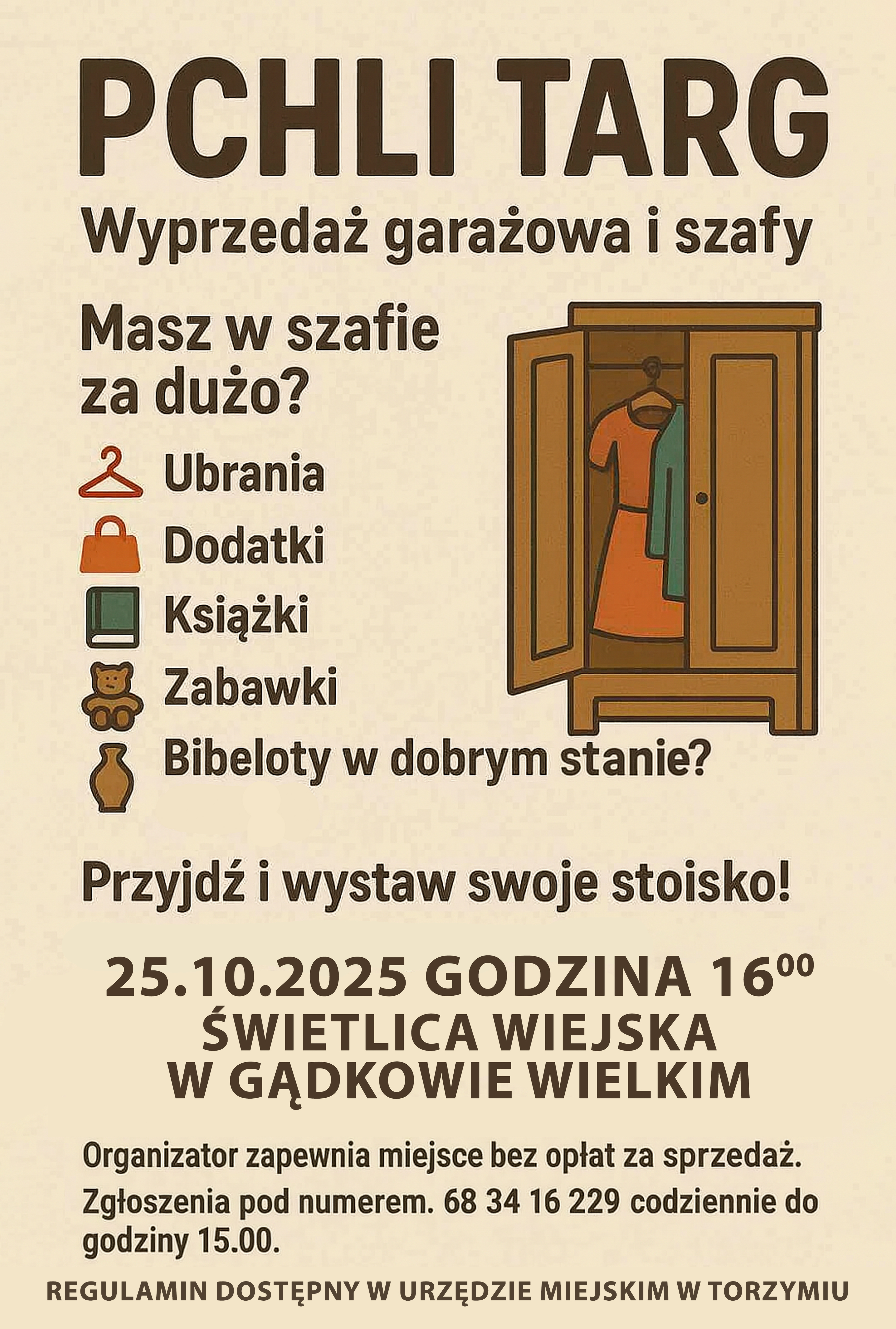 Plakat zapowiadający pchli targ w&nbsp;Gądkowie Wielkim 25 października 2025