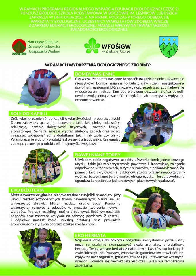 Plakat zapraszający na&nbsp;piknik ekologiczny w&nbsp;Boczowie